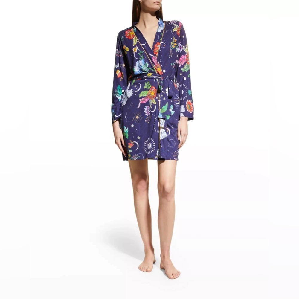 Johnny Was Purple Floral & Celestial Satin Robe - Picture 3 of 12